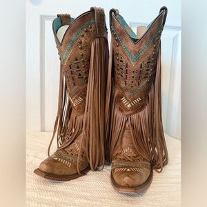 Corral Vintage Swarovsky & Fringe Snip Toe Western Boot
